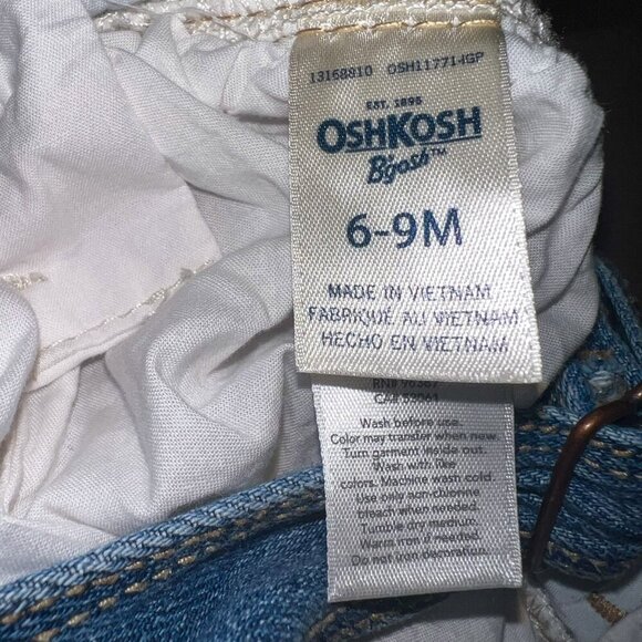 OshKosh B'gosh Denim Bibs Dress with White Floral Lace Detail Size 6-9M - Picture 5 of 6